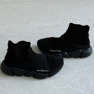 Balenciaga unisex  (women /men) Black Knit High-Top Sneakers
